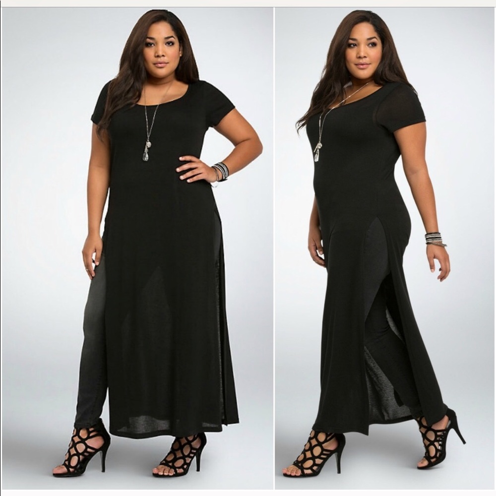 Black, long, Leigh weight tunic dress-slim fit